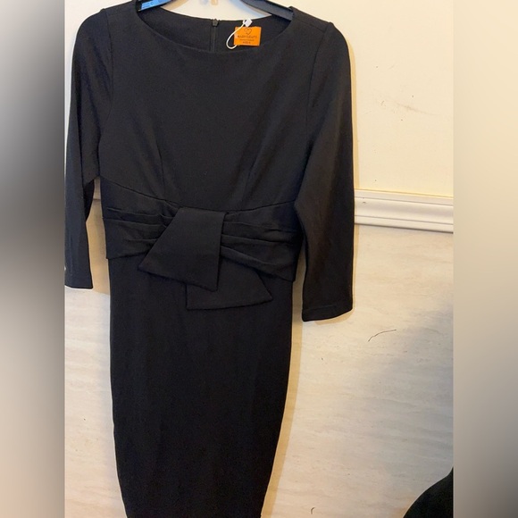 NWT-Marycrafts Elegant Black Sheath Midi Dress Bow Detail - Picture 2 of 7